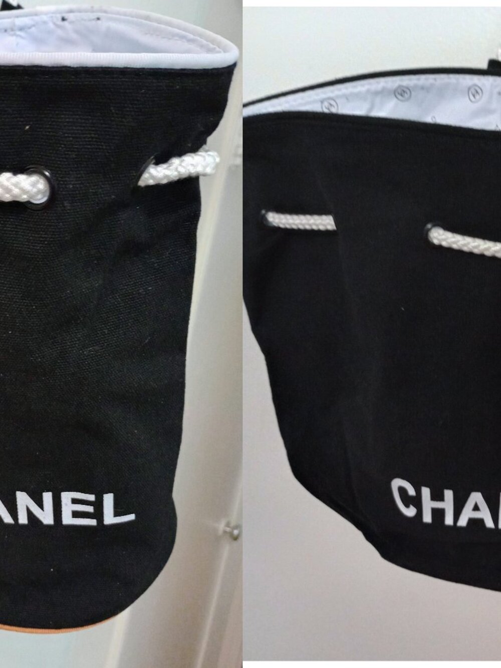 CHANEL VIP Set Medium And Large Bucket Canvas Drawstring Toiletry Cosmetic Bags